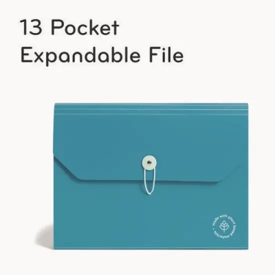 U Brands U ECO 13-Pocket Expandable File, 9.75" Expansion, 13 Sections; Button/Elastic Closure, 1/12-Cut Tabs, Letter Size, Ocean image {5}