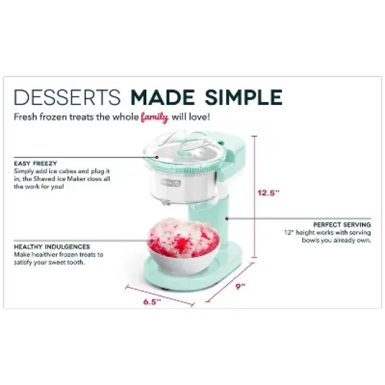 Dash Shaved Ice Maker: Aqua Blue Ice Shaver Machine, Slushie & Snow Cone Maker, Dishwasher-Safe Parts, 85W, 1-Year Warranty image {14}