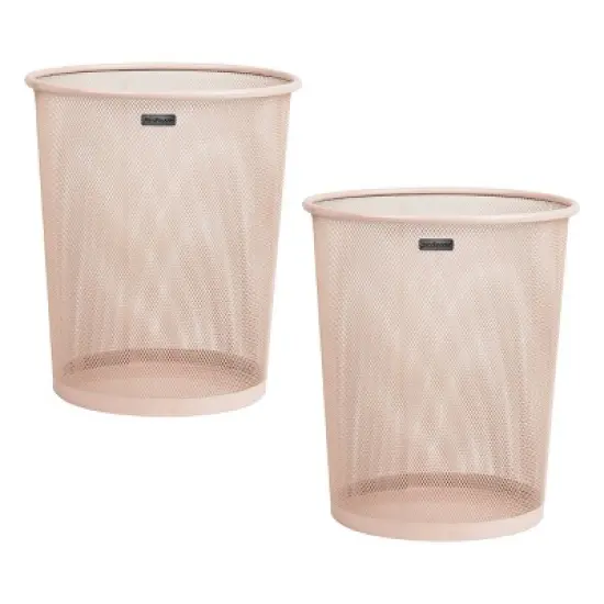 Mind Reader 16.65L Round Waste Paper Basket Metal Mesh Pink image {8}