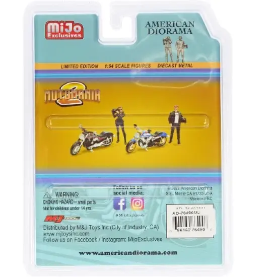 "Motomania 2" 4 piece Diecast Set (2 Figurines and 2 Motorcycles) for 1/64 Scale Models by American Diorama image {2}