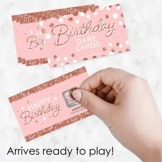 Big Dot of Happiness Pink Rose Gold Birthday - Happy Birthday Party Game Scratch Off Dare Cards - 22 Count image {1}
