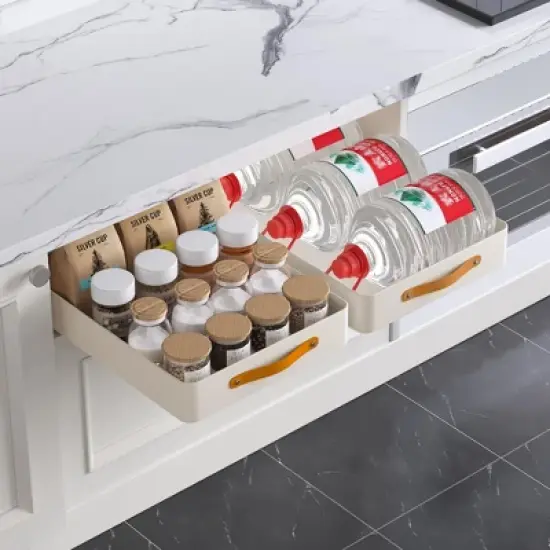 Pull Out Cabinet Organizer for Kitchen Cabinets, Stainless Steel Sliding Drawers, Peel and Stick Slide Out Pantry Shelves Organizers and Storage image {3}