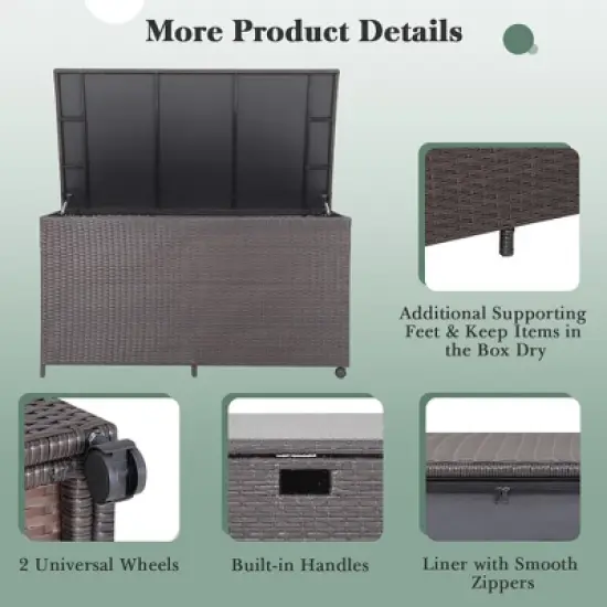 Costway 133 Gallon Patio Rattan Storage Deck Box Container Wheel Handle W/Liner image {9}