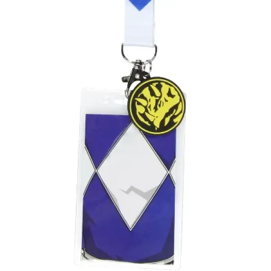Power Rangers Lanyard ID Badge Holder  Blue Ranger w/ Triceratops Rubber Pendant image {1}
