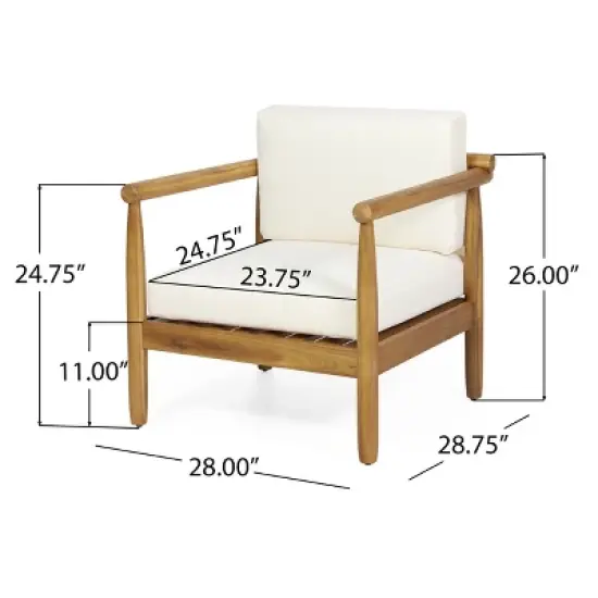 Christopher Knight Home Bonsallo Outdoor Acacia Wood Club Chair with Weather-Resistant Cushions, Teak/Cream image {3}