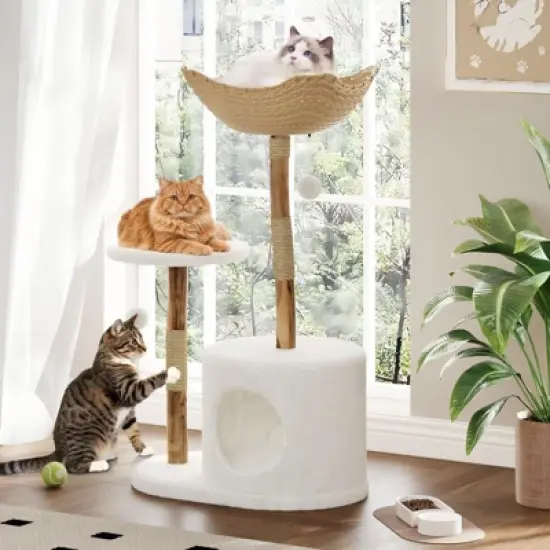 46 Inch Cat Tree Aesthetic for Large Cats, with Scratching Posts, Perches & Real Branch Design, Sturdy Base - Luxury Gift for Cat Lovers image {7}