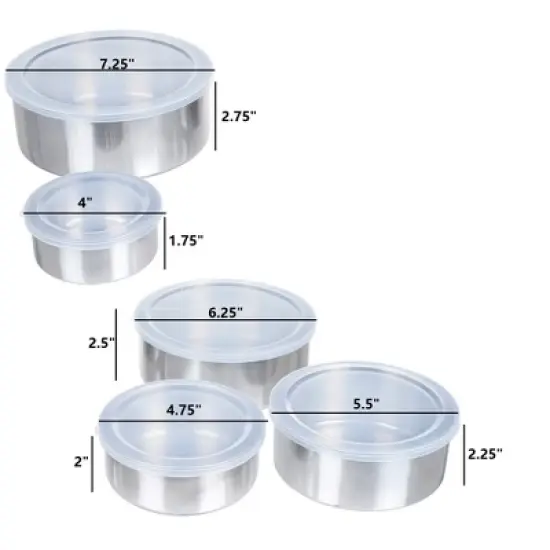 Hastings Home Stainless Steel Bowl Set with Lids - 5 Pieces image {2}