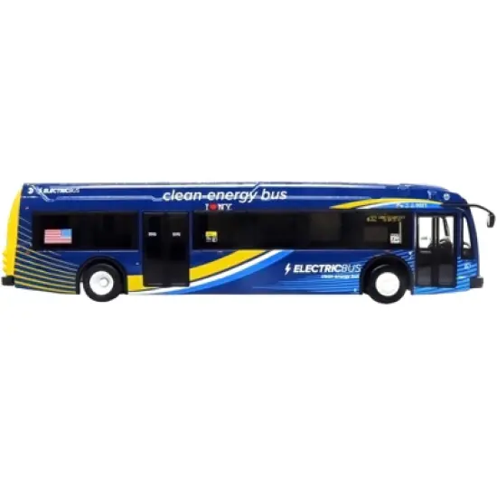 Proterra ZX5 Electric Transit Bus #B32 "Long Island City" MTA NYC Dark Blue w/Stripes 1/87 (HO) Diecast Model by Iconic Replicas image {1}