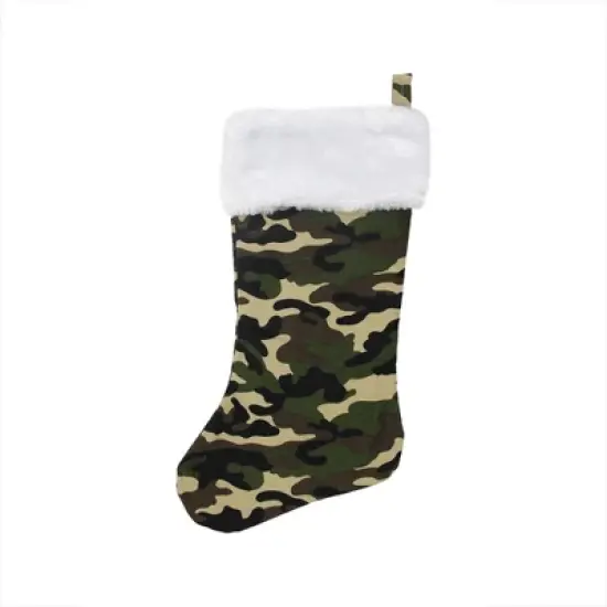 Northlight Camouflage Christmas Stocking with Cuff - 19" - Green and White image {2}