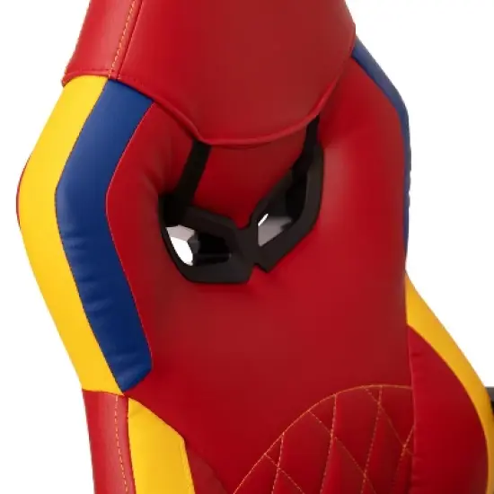 Emma and Oliver Faux Leather Ergonomic Designer Back Gamer Chair with Diamond Stitch, Lumbar Support & Padded Arms in Red, Blue & Yellow image {9}