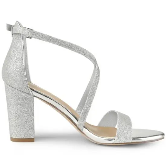 Allegra K Women's Glitter Crisscross Strap Block Heels Sandals image {6}