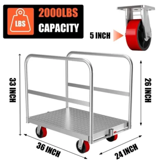 2-in-1 Heavy Duty Panel Truck Cart All Steel Platform Truck with 6'' Swivel Wheels Moving Platform Hand Truck with 2000 LBS Capacity for Garage image {6}