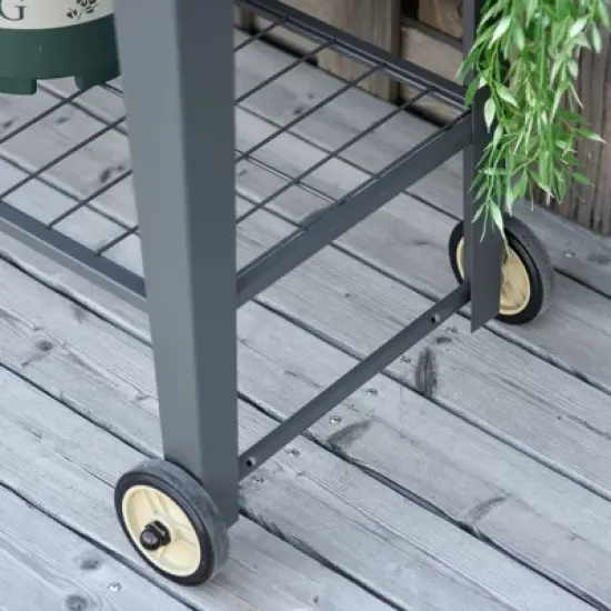 Outsunny 41" x 15" x 32" Raised Garden Bed Elevated with 2 Wheels, Bottom Shelf for Storing Tools, & Water Drainage Hole image {5}