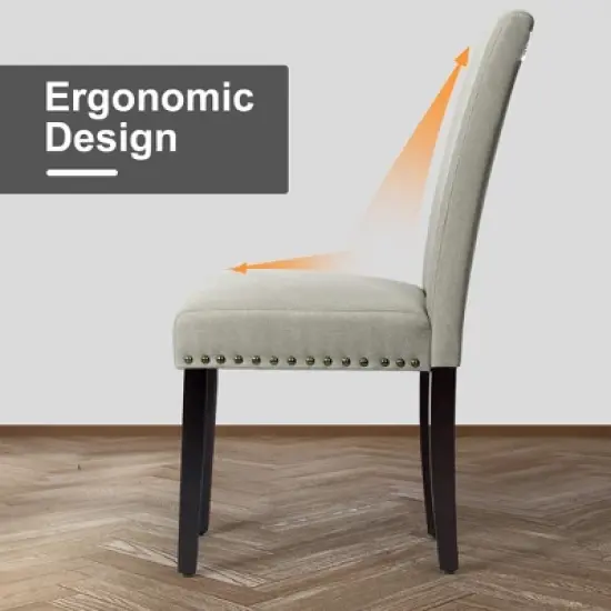 Costway Set of 2 Fabric Dining Chairs Upholstered with Nailhead Trim image {4}