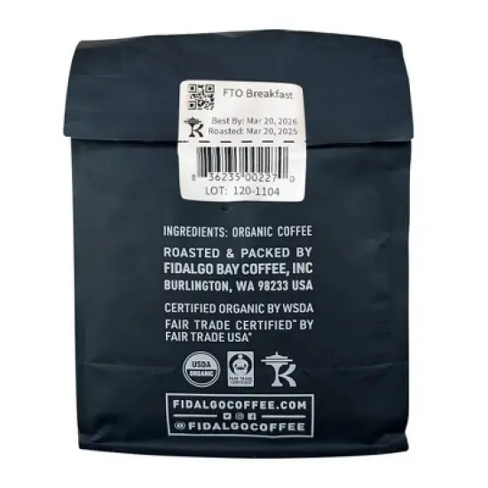 Fidalgo Coffee Roasters Organic Breakfast Blend Medium Dark Roast Whole Bean Coffee - 12oz image {2}