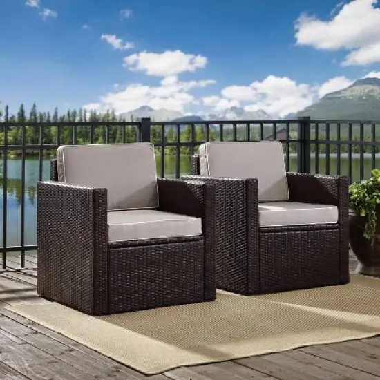 Palm Harbor 3pc All-Weather Wicker Patio Conversation Set Gray - Crosley image {10}