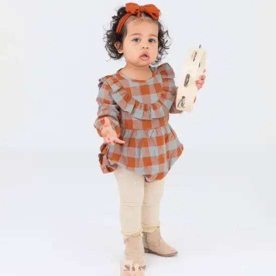 RuffleButts Infant Girls Long Sleeve Ruffle Trim Bubble Romper image {2}