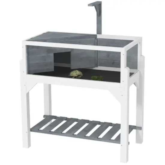 PawHut Tortoise Habitat, Wooden Tortoise Enclosure with Storage Shelf, Clear Windows, Lamp Holder, Openable Top, Built-in Tray image {6}