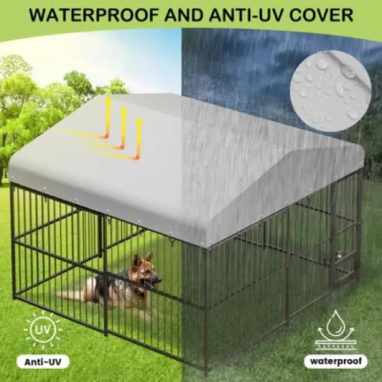 Dog Kennel, 8&iexcl;&Aacute;4&iexcl;&Aacute;6FT Large Heavy Duty Outdoor Metal Dog Cage - Weatherproof, Lock, Feeding Bowl & Waterproof Roof (All Breeds) image {6}