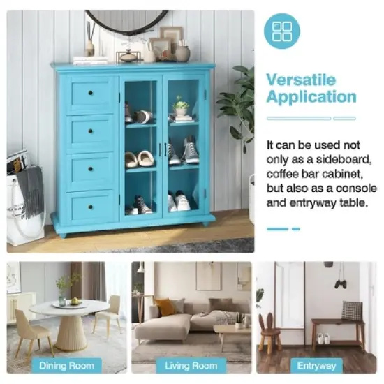 Costway Buffet Sideboard Table Kitchen Storage Cabinet with Drawers & Doors Blue/White/Green image {7}