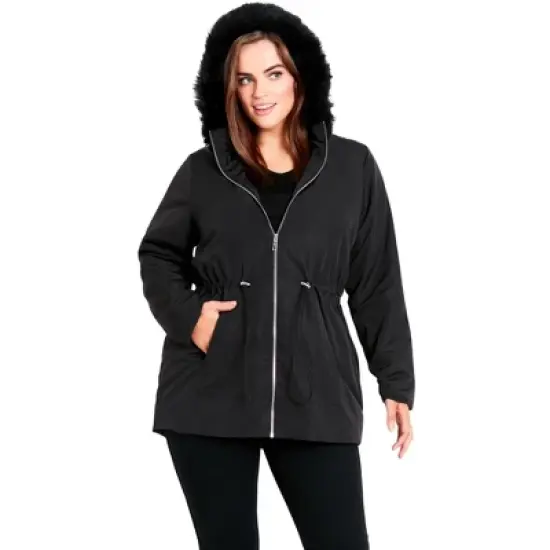 Women's Plus Size Faux Fur Lightweight Coat - black | EVANS image {5}