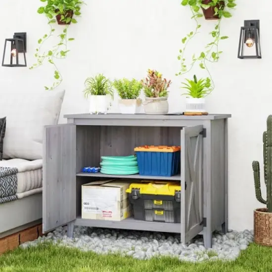 Outsunny Wood Outdoor Storage Cabinet, Compact Garden Shed Potting Shed with Shelf and Double Doors image {1}