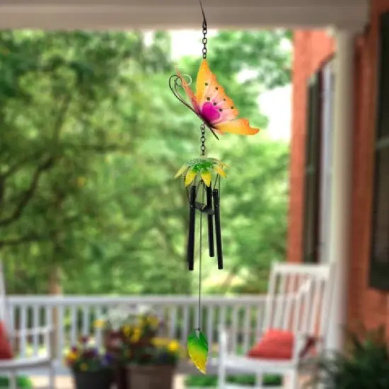 Northlight 19" Orange Metal Butterfly Outdoor Garden Windchime image {1}