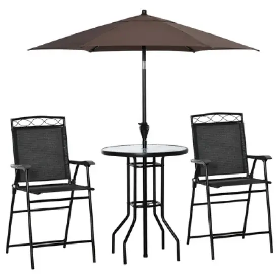 Outsunny 4 Piece Patio Bar Set for 2 with 6' Adjustable Tilt Umbrella, Outdoor Bistro Set with Folding Chairs & Glass Round Dining Table image {8}