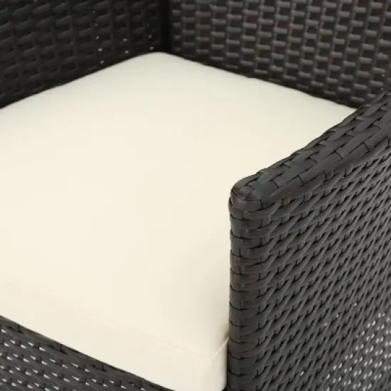 Christopher Knight Home Carroll Outdoor Wicker and Acacia Wood 5 Piece Dining Set with Cushion image {4}