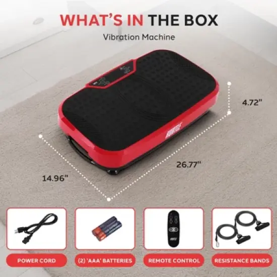Hurtle Vibration Fitness Machine - Standing Workout Platform with Resistance Bands, Red (HURVBTR36RD) image {6}