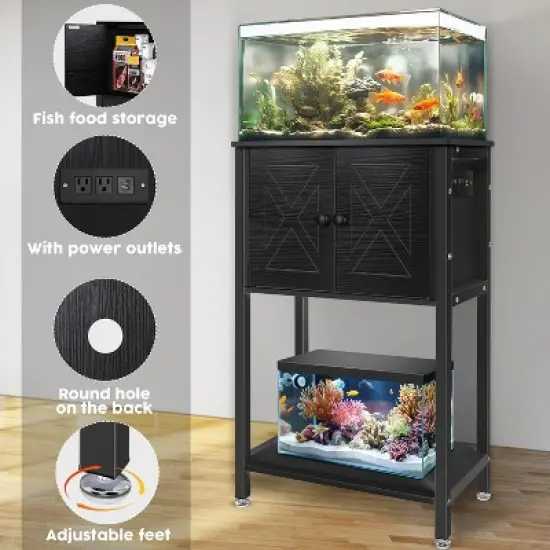 MaseiKar 5-10 Gallon Fish Tank Stand, Heavy Duty Aquarium Stand with Cabinet & Power Outlets for Fish Tank Accessories Storage, Double Tank Stand image {1}