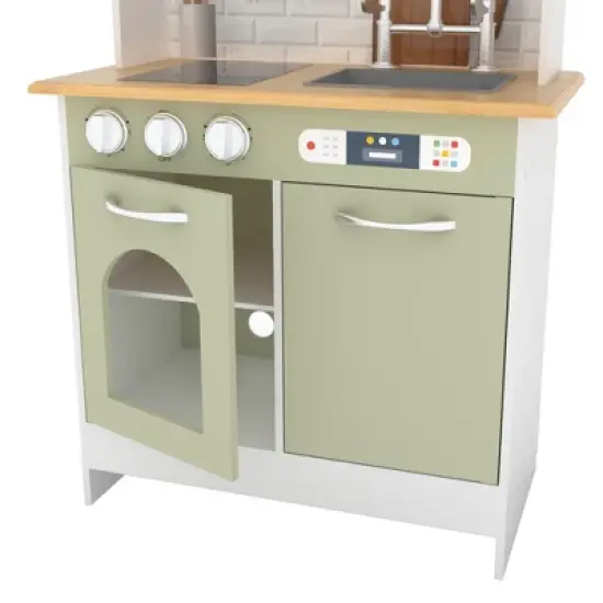 Teamson Kids Little Chef Boston Modern Wooden Kitchen Playset, White/Green image {6}