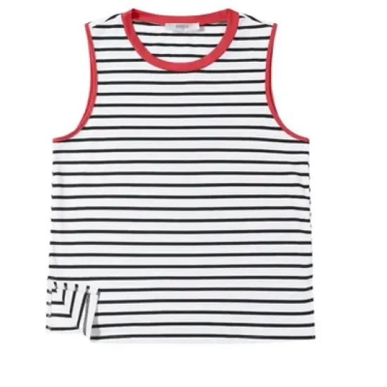 ATHLECHIC Women's Striped Color Block Side Slits Crew Neck Casual Sleeveless Shirts image {5}