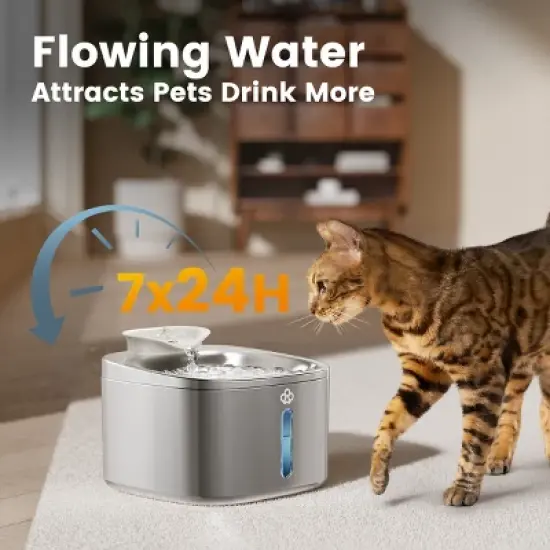 Oneisall PW03 Stainless Steel Cat Water Fountain &ndash; 3.5L/118oz, Quiet, Auto, w/11 Filters image {1}