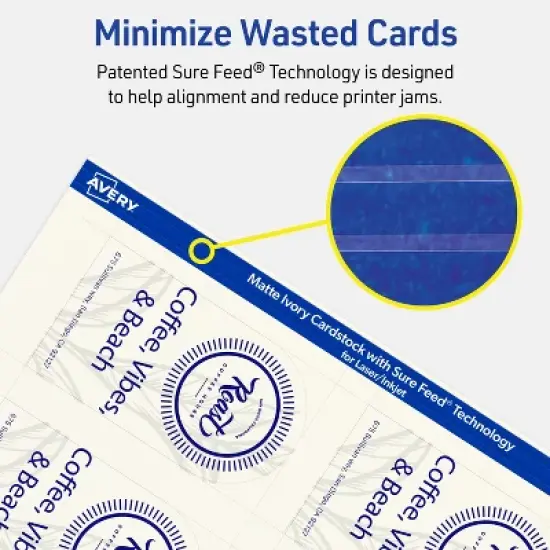 Avery Printable Arched Business Cards, Sure Feed Technology, 2" x 3-1/2", Matte Ivory Cardstock, Print-to-The-Edge, Laser/Inkjet Printable, 400 Total image {6}