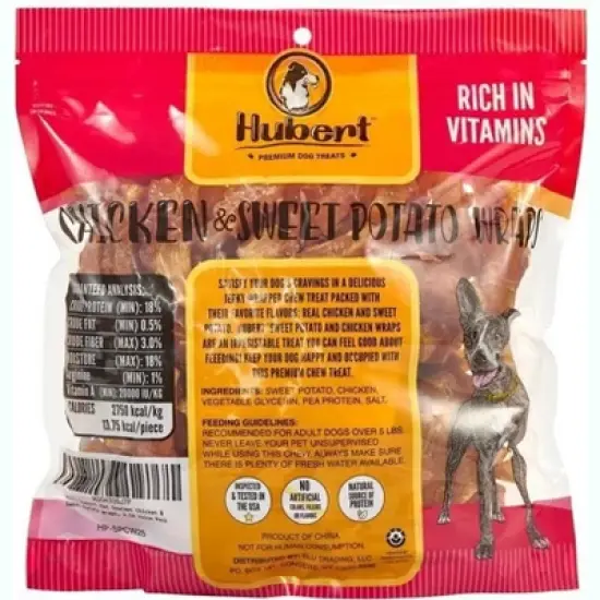 Hubert Pet Gourmet All Natural Chicken & Sweet Potato Wrap Dog Treats, Grain Free, Low Ingredient, USA Tested - 2.5 lbs Resealable Pack image {6}