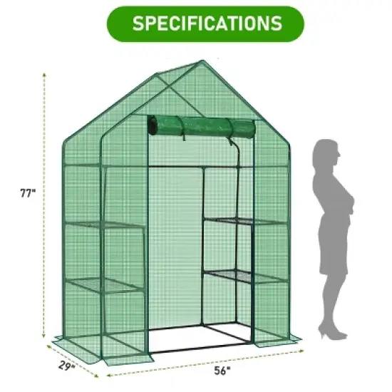 SEVOBAL Greenhouse Outdoor Durable PE Plant Green House for Frost Protection Shelf Clips Roll-up Zipper Door Walk-in for Planter, Green, 99"*37"*10" image {2}
