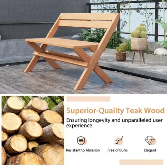Costway Patio Folding Chair Solid Teak Wood Slatted Seat Natural Portable Outdoor image {5}
