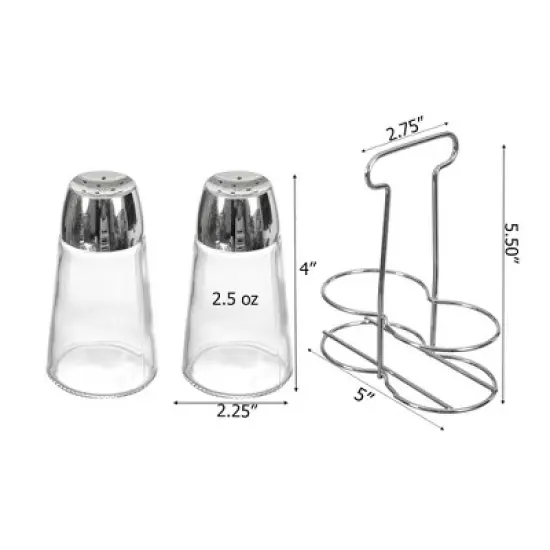 Basicwise Glass Salt & Pepper Shaker Set with Stainless Steel Holder - Perfect for Kitchen Counters, Kitchen & Dining Tables, and Restaurants image {5}