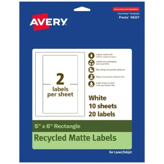 Avery Recycled Matte White Labels,  5" x 6" Rectangle image {9}