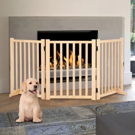 Wooden Freestanding Dog Gate, Folding Wooden Gates for Dogs Indoor for Doorways Stairs , Panel Dog Gate with No-Slip Mat image {2}