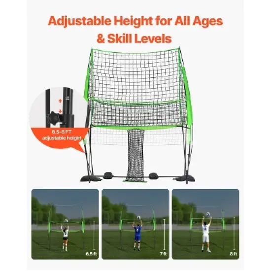 VEVOR Volleyball Training Net System, Freely Height-Adjustable Practice Equipment with Ball Return, 8x11ft Portable Net Station, Black&Green image {4}