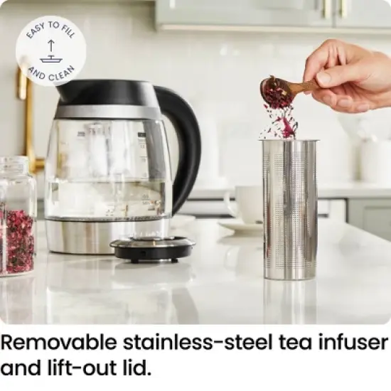Chefman 1.8L Lightning Borosilicate Glass Electric Kettle: Stainless Steel Lid, 1750W, Hand Wash, Silver & Black Accents image {5}