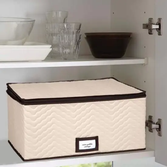 Wine Glass Storage Box with Dividers, Durable Quilted Microfiber - Holds 12 Wine Glasses 3.75" W up to 10" Tall - Stemware Storage Case image {5}