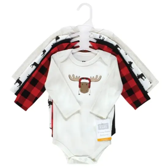 Hudson Baby Infant Boy Cotton Long-Sleeve Bodysuits, Winter Moose 5-Pack image {1}