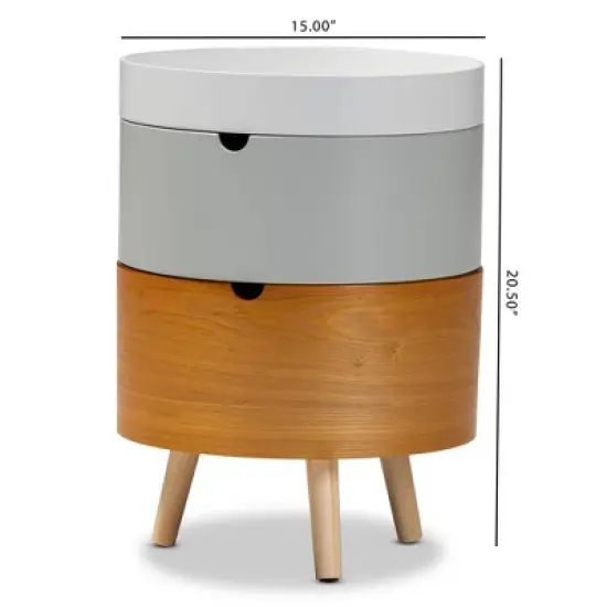 3 Tier Elison Wood Nightstand White - Baxton Studio: Mid-Century Modern Bedside Table with Storage & Removable Tray image {1}
