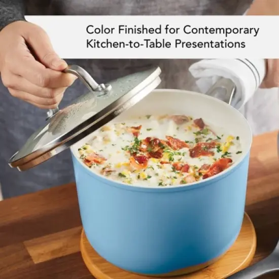 KitchenAid Hard Anodized 3qt Nonstick Ceramic Cookware Sauce Pan - Blue Velvet: Tempered Glass Lid, Stainless Steel Handle image {2}
