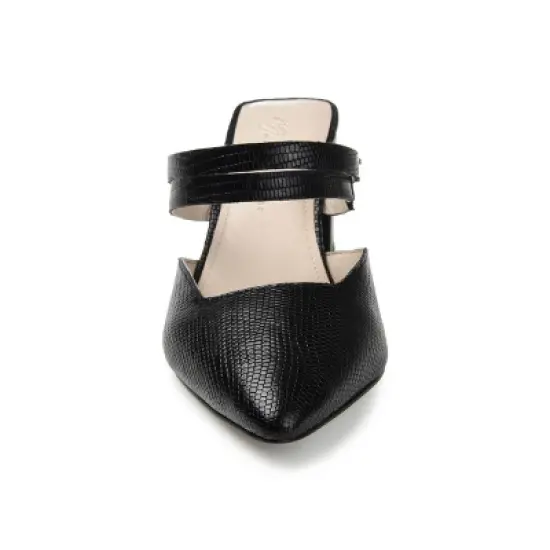 Journee Signature Womens Genuine Leather Kaitlynn Mules Low Block Heel Almond Toe Pumps image {5}