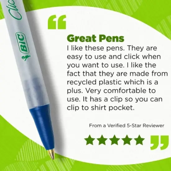 BIC Ecolutions Clic Stic Ballpoint Pens, Medium Point (1.0mm), 48-Count Pack, Retractable Ball Point Pens Made from 78% Recycled Plastic image {5}