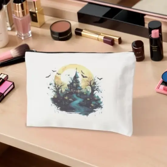 Unique Bargains Durable Halloween Castle Pattern Makeup Bag White 1 Pc image {4}